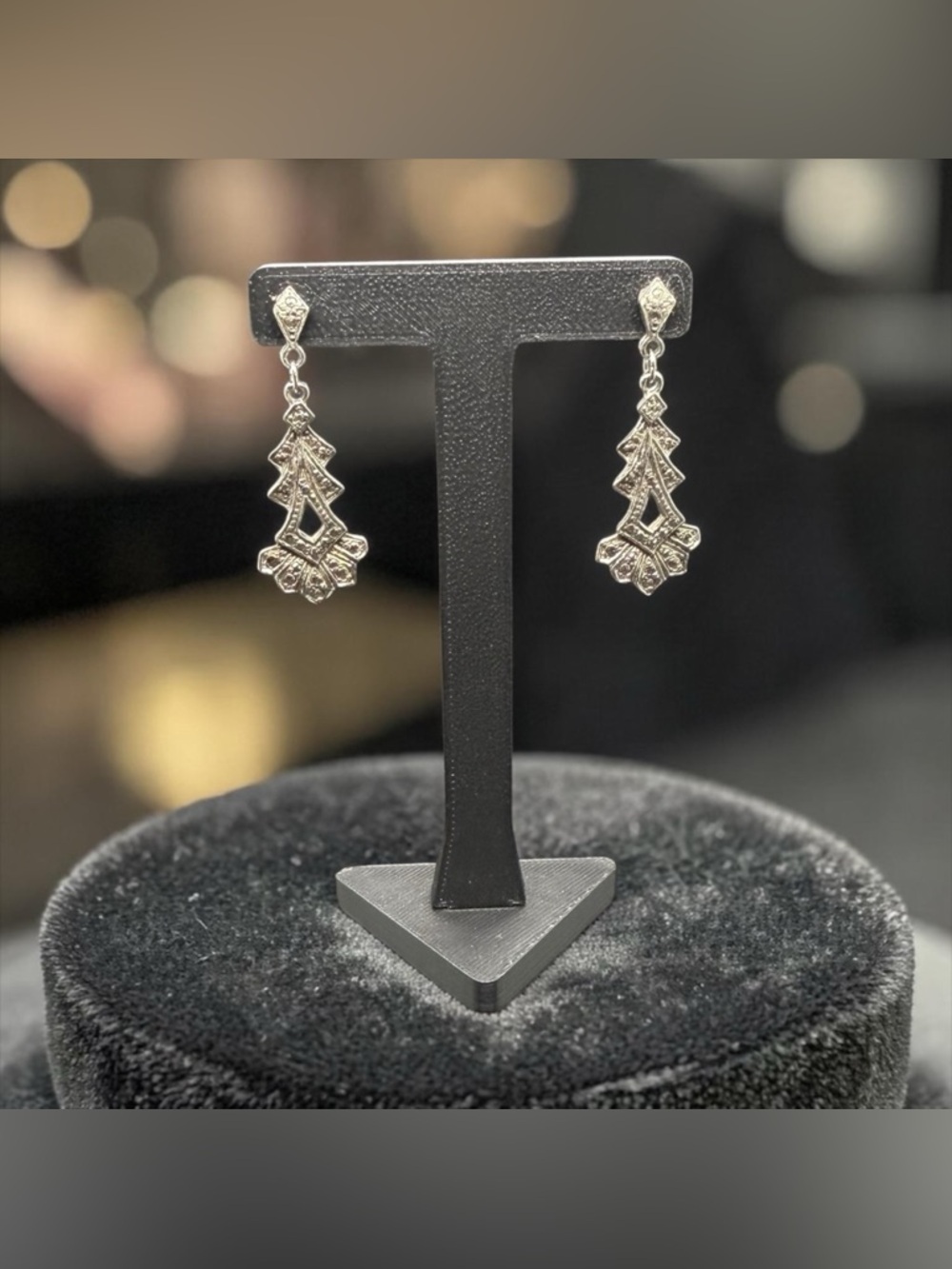 🩶Vintage Silver-Tone Art Deco Marcasite Drop Earrings/EUC🩶